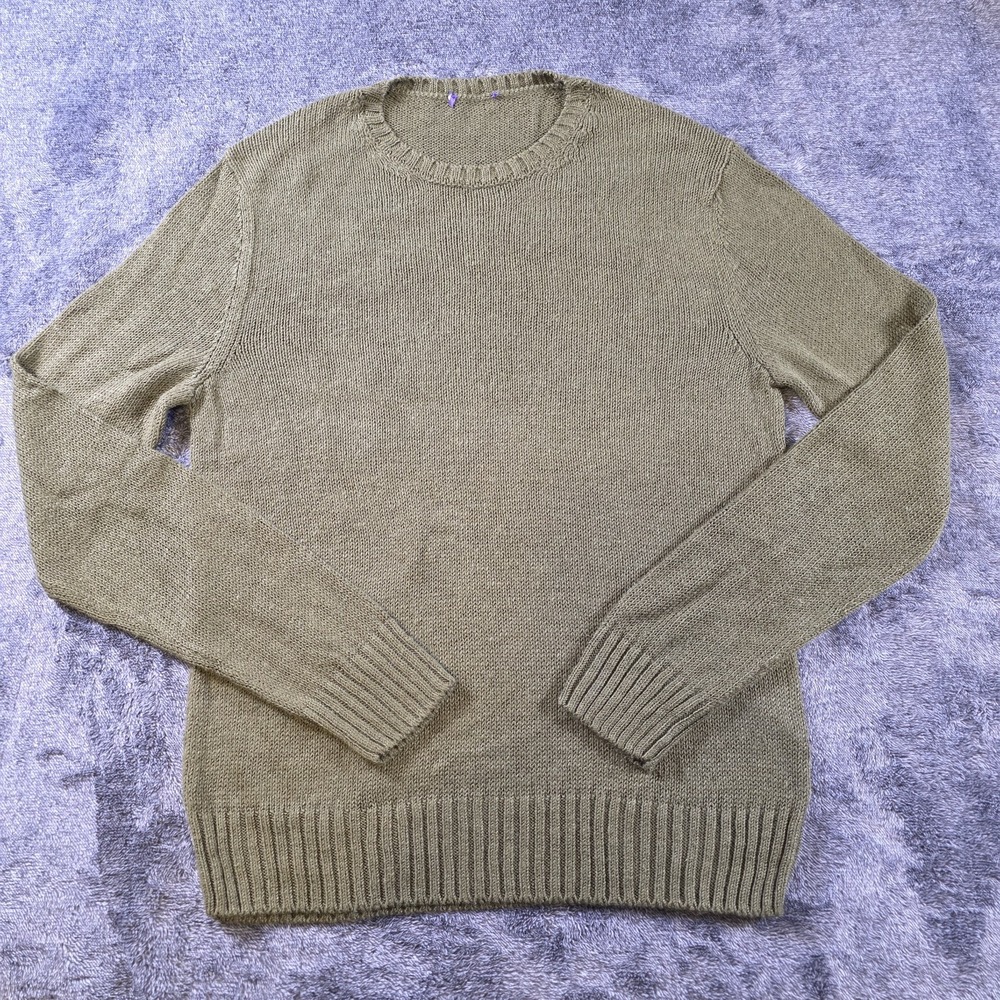 Ralph Lauren Purple Label Silk Linen Crew Neck Sweater Mens M Olive Green $995